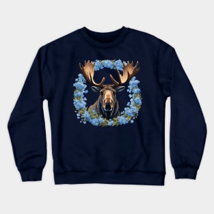 Moose And Alaska Alpine Myosotis Flowers Crewneck Sweatshirt